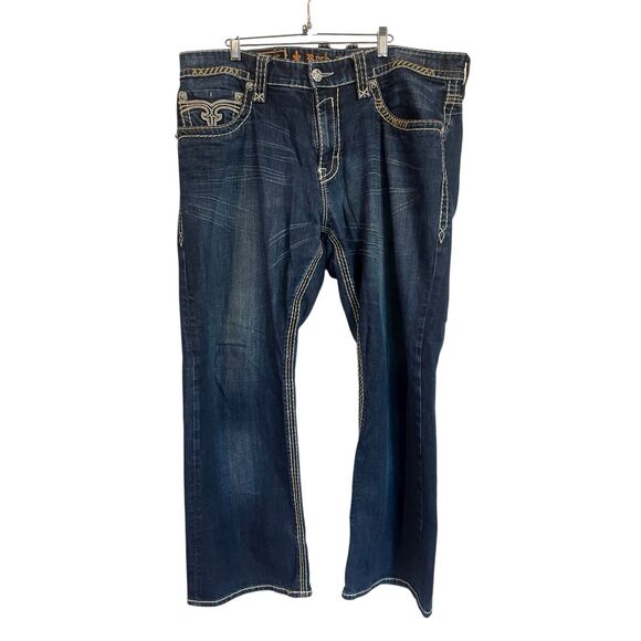 Rock Revival Mens Dark Washed Pablo Relaxed Straight Leg Denim Jeans Size 40 - Picture 1 of 16